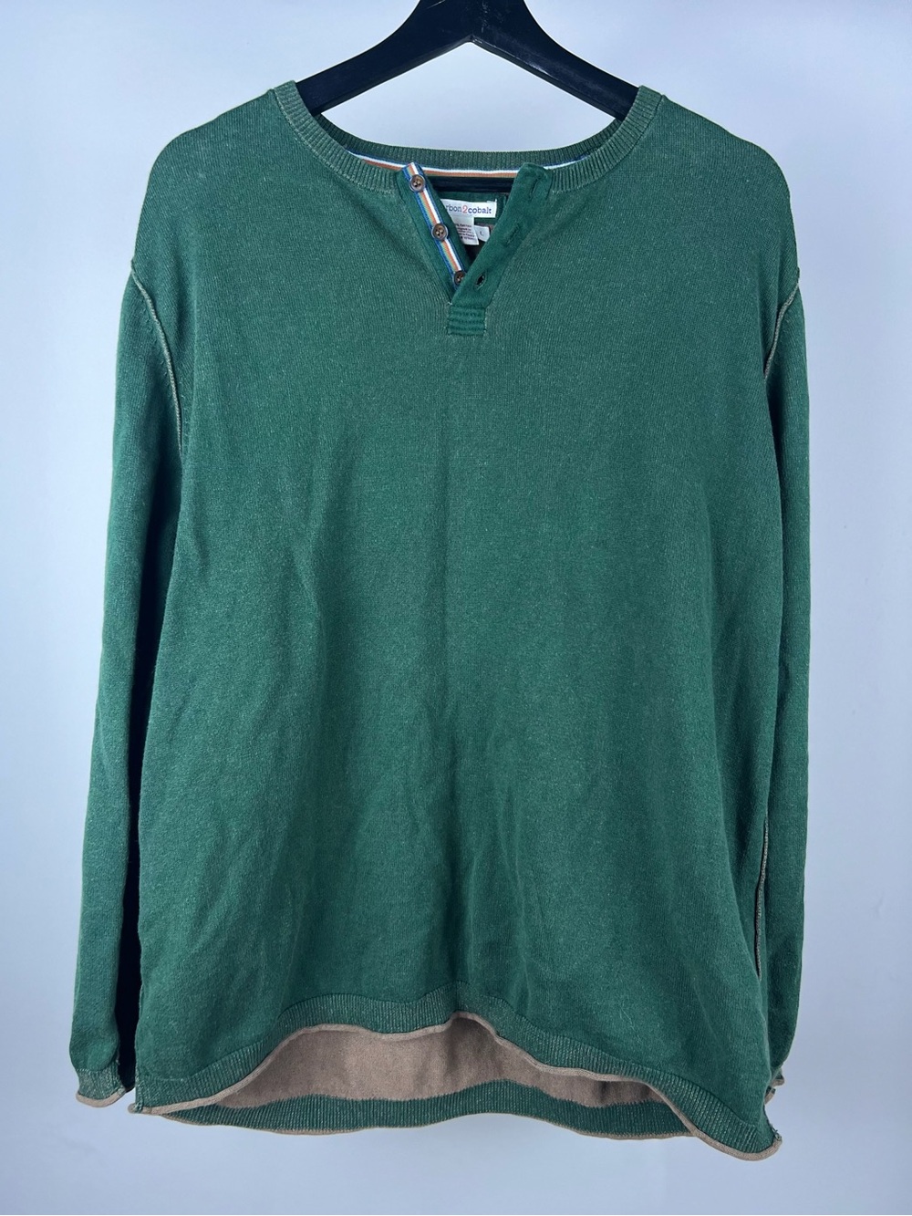 Carbon2cobalt Shirt Mens Large Green Long Sleeve Henley Cotton Casual